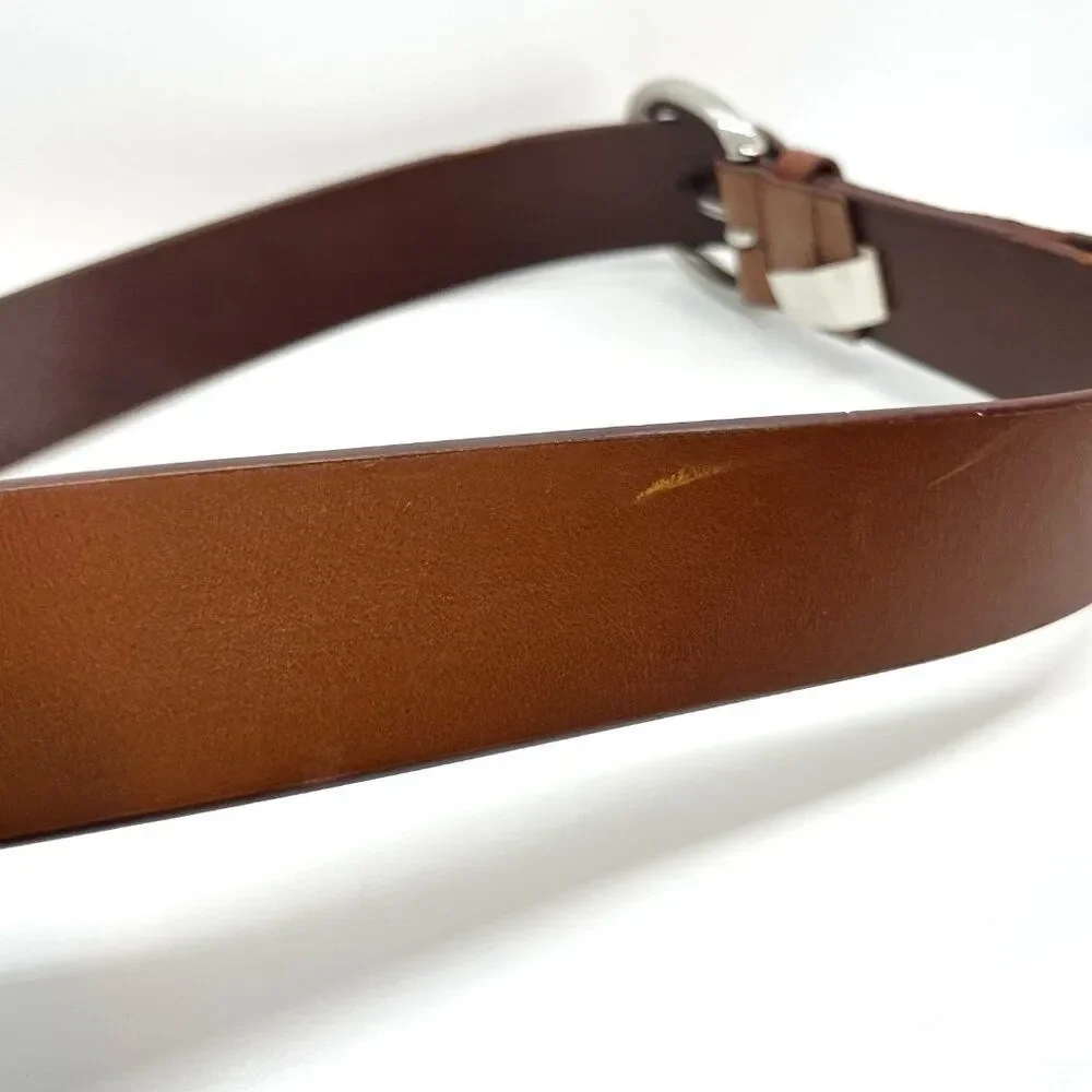 TALBOTS LEATHER BELT Brown Genuine Leather Silver Oval Buckle Large USA
